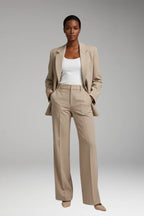 Beige Women's Two-Piece Set with Blazer and Straight-Leg Trousers — Jenna Twill - Front View