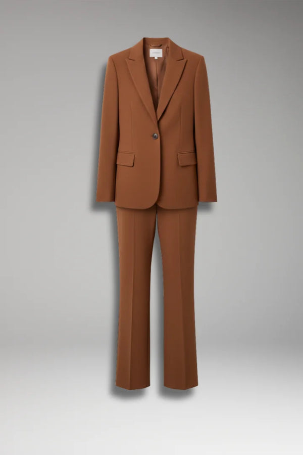 Brown Women's Two-Piece Set with Blazer and Straight-Leg Trousers — Jenna Twill - Flat Lay Front