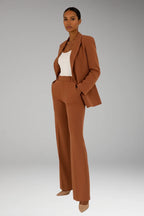 Brown Women's Two-Piece Set with Blazer and Straight-Leg Trousers — Jenna Twill - Side Pose