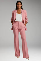 Pink Women's Two-Piece Set with Blazer and Straight-Leg Trousers — Jenna Twill - Worn Front