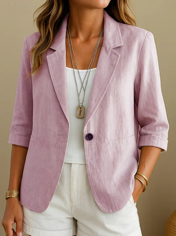 Pink Women's Everyday Tailored Blazer — Ottilie Rolled-Cuff Pocketed Weekend - Front Close Up