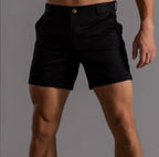 Black Men's Tailored Shorts with Button-Front Closure & Slant Pockets — Desmond