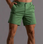 Green Men's Tailored Shorts with Button-Front Closure & Slant Pockets — Desmond
