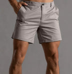 Grey Men's Tailored Shorts with Button-Front Closure & Slant Pockets — Desmond