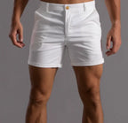 White Men's Tailored Shorts with Button-Front Closure & Slant Pockets — Desmond