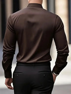 Brown Men's Slim-Fit Tailored Executive Shirt with Wrinkle-Resistant Stretch Fabric — Beau - Back Detail Coffee
