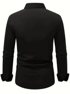 Black Men's Tailored Executive Shirt in Stretch-Fit Cotton with Button-Front Design — Caleb - Flat Lay Back