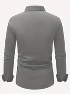 Dark Gray Men's Tailored Executive Shirt in Stretch-Fit Cotton with Button-Front Design — Caleb - Flat Lay Back Plain