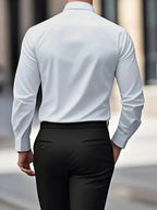 White Men's Tailored Executive Shirt in Stretch-Fit Cotton with Button-Front Design — Caleb - Back Full View