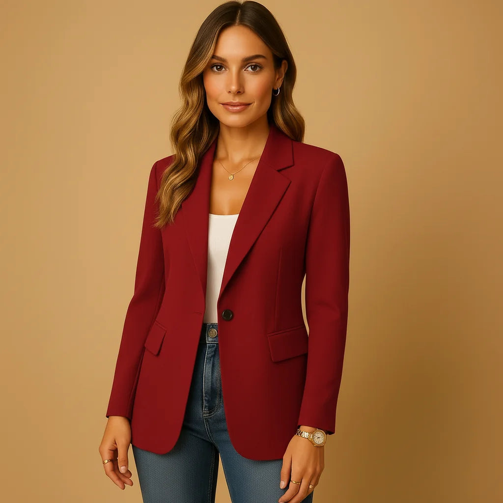 Red Women's Tailored Single-Breasted Blazer — Vera One-Button Notch-Lapel Office - Front Pose