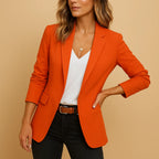 Orange Women's Tailored Slim Fit Blazer - Front Crop Torso Hand Hip