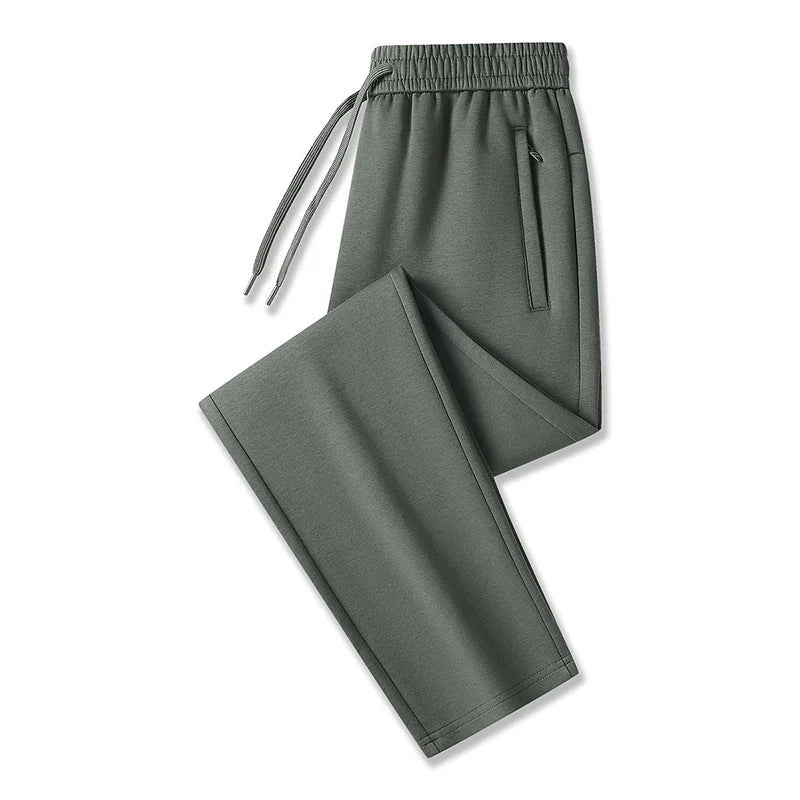 Army green (open hem) Men's Tech Jogger Pants with Elastic Waistband & Zip Pockets - Open Hem