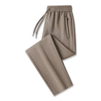 Khaki, Wide Hem Men's Tech Jogger Pants with Elastic Waistband & Zip Pockets - Flat Lay