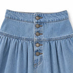 Light Blue Women's Tiered Denim Maxi Skirt — Violetta Light-Wash Button-Front High-Waisted - Button Waist Detail