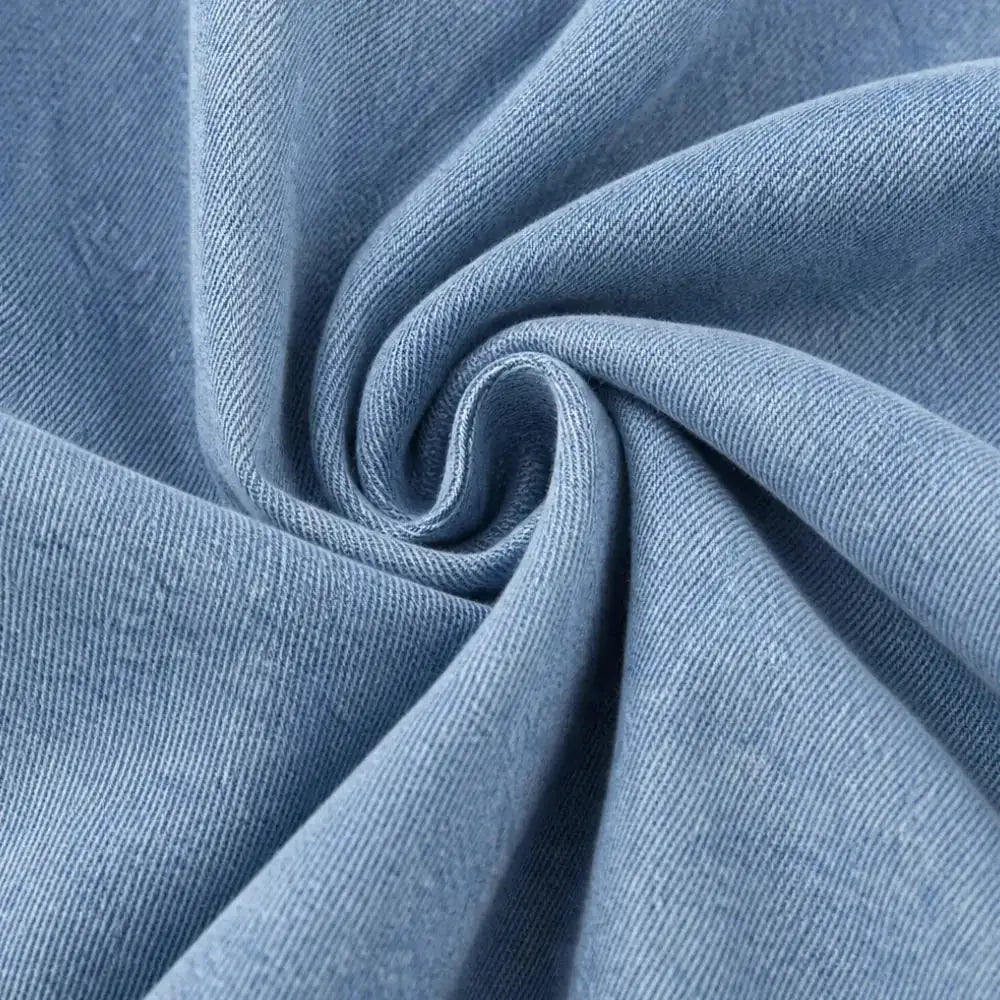 Light Blue Women's Tiered Denim Maxi Skirt — Violetta Light-Wash Button-Front High-Waisted - Fabric Swirl Closeup