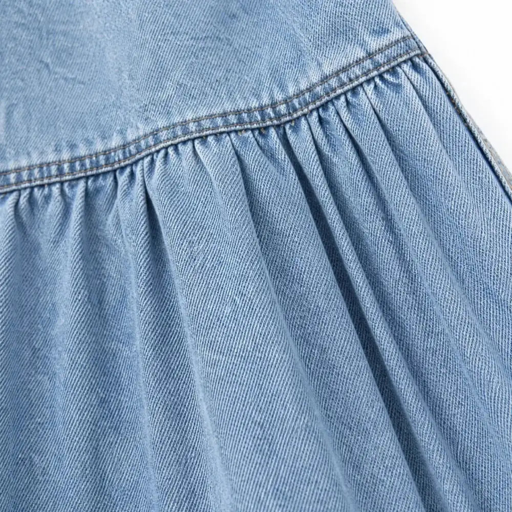 Light Blue Women's Tiered Denim Maxi Skirt — Violetta Light-Wash Button-Front High-Waisted - Ruffle Tier Detail