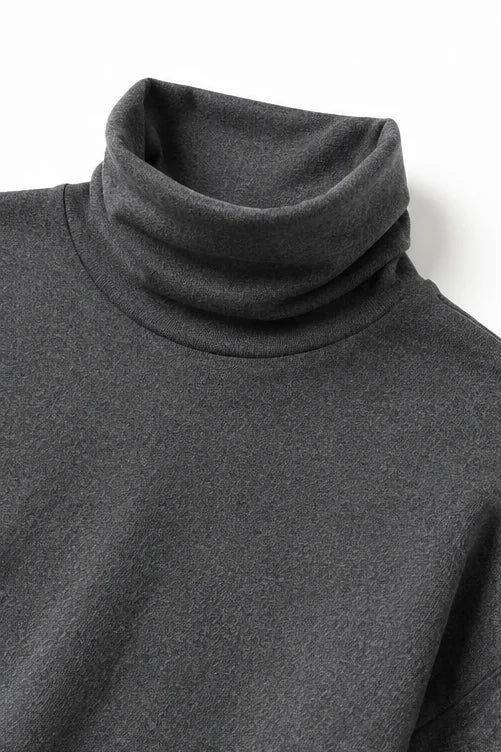 Women's Turtleneck Pants Set with Wide-Leg Silhouette & Cozy Knit Feel - Close Up Neckline