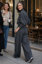 Women's Turtleneck Pants Set with Wide-Leg Silhouette & Cozy Knit Feel - Outdoor Walking
