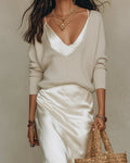 Women's Two Piece Midi Dress Set with V-Neck Satin Slip & Oversized Sweater — Niamh