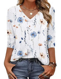 Women's V-Neck Tunic Top — Tia Three-Quarter Sleeve Floral Relaxed