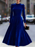 Women's Velvet Maxi Dress with A-Line Silhouette & Puff Sleeves