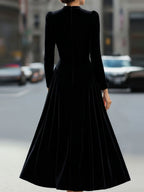 Women's Velvet Maxi Dress with A-Line Silhouette & Puff Sleeves