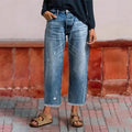 Women's Vintage Cropped Straight Jeans — Martha Button-Fly High-Rise Frayed-Hem