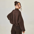 Women's Vintage Faux Suede Bomber Jacket with Relaxed Oversized Fit — Vivien