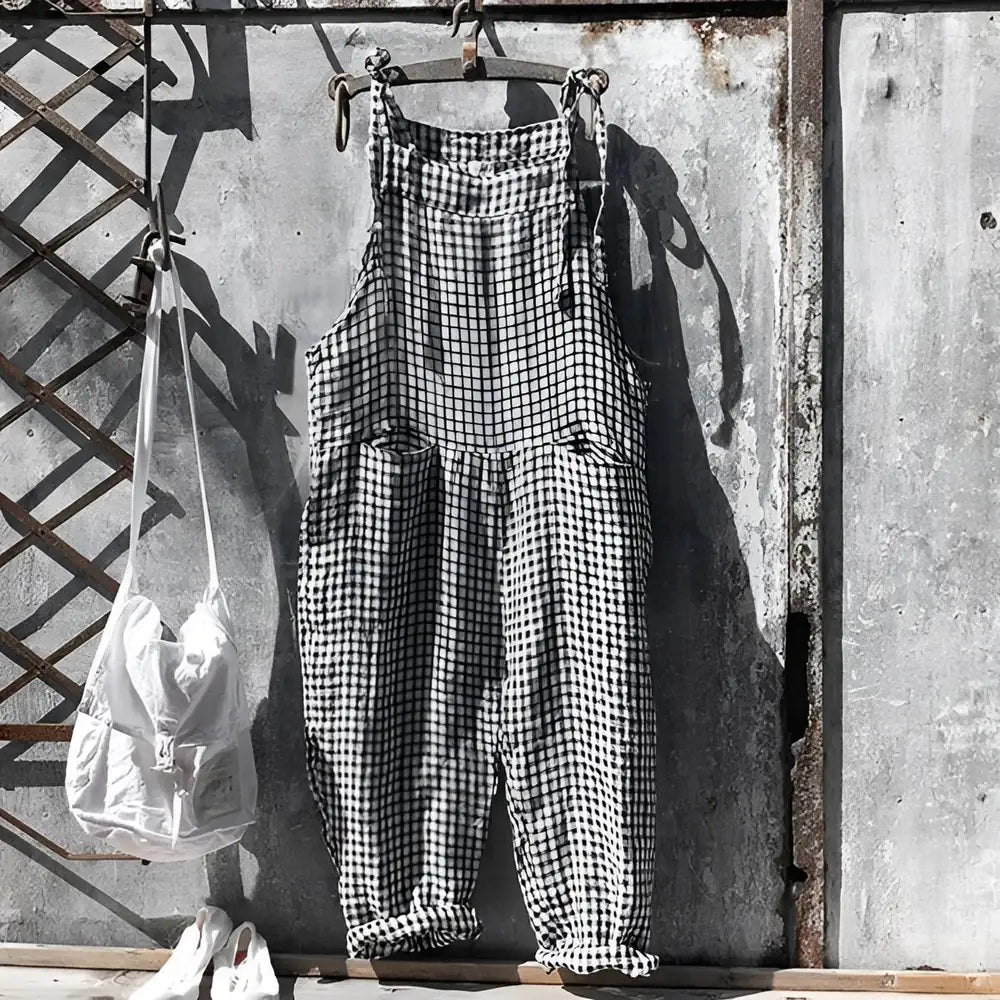 Black Women's Vintage Striped Overall with Adjustable Straps & Relaxed Fit — Dakota
