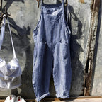 Blue Women's Vintage Striped Overall with Adjustable Straps & Relaxed Fit — Dakota