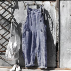 Dark Blue Women's Vintage Striped Overall with Adjustable Straps & Relaxed Fit — Dakota