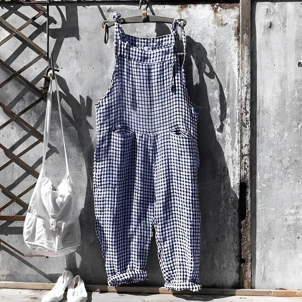 Dark Blue Women's Vintage Striped Overall with Adjustable Straps & Relaxed Fit — Dakota