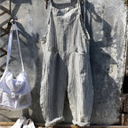Gray Women's Vintage Striped Overall with Adjustable Straps & Relaxed Fit — Dakota