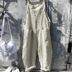 Green Women's Vintage Striped Overall with Adjustable Straps & Relaxed Fit — Dakota