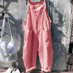 Red Women's Vintage Striped Overall with Adjustable Straps & Relaxed Fit — Dakota