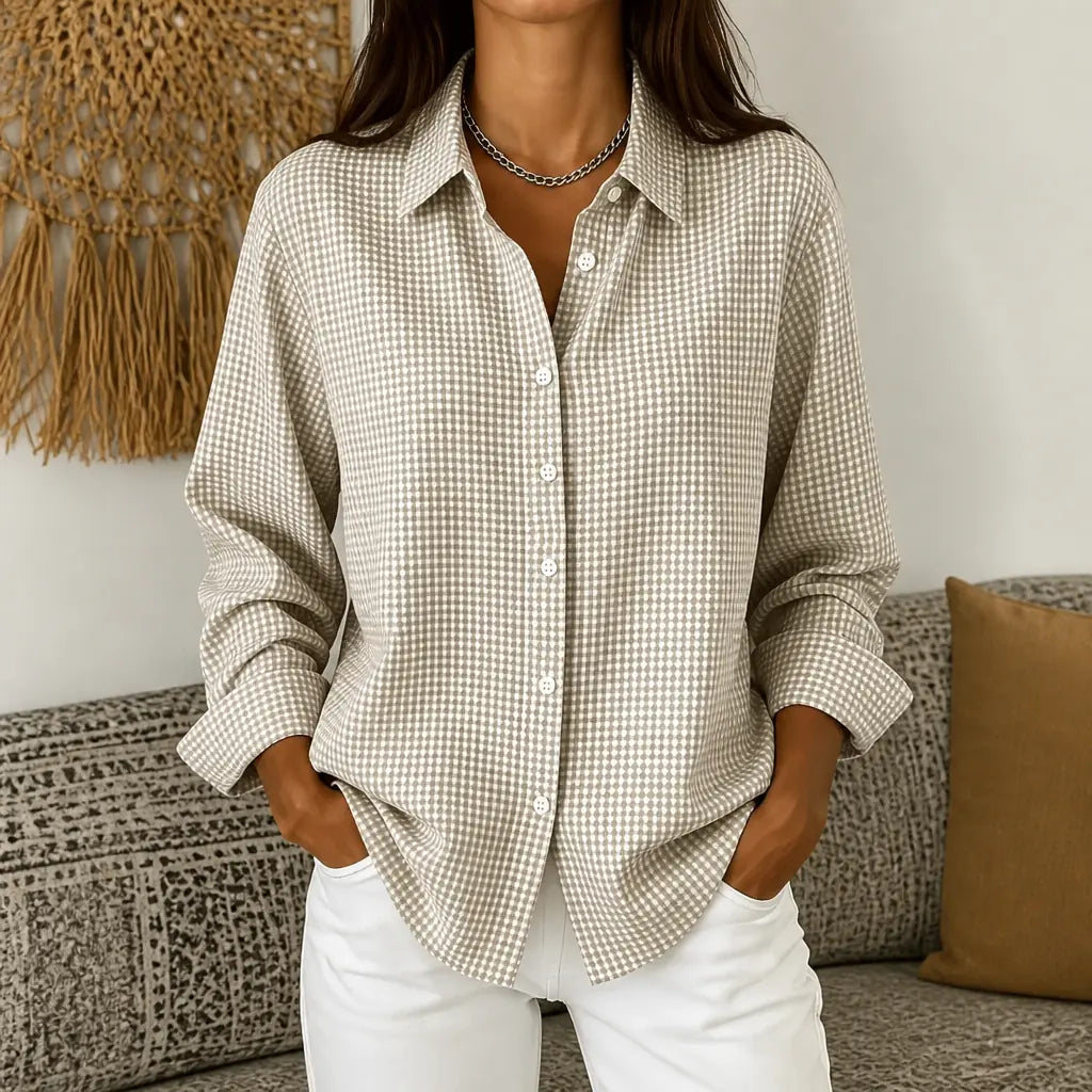Apricot Women's Vintage Plaid Shirt with Relaxed Linen Fit