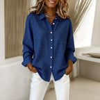 Blue Women's Vintage Plaid Shirt with Relaxed Linen Fit
