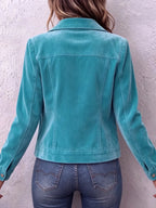 Women's Vintage Button Jacket with Chest Pockets & Relaxed Fit - Back Full