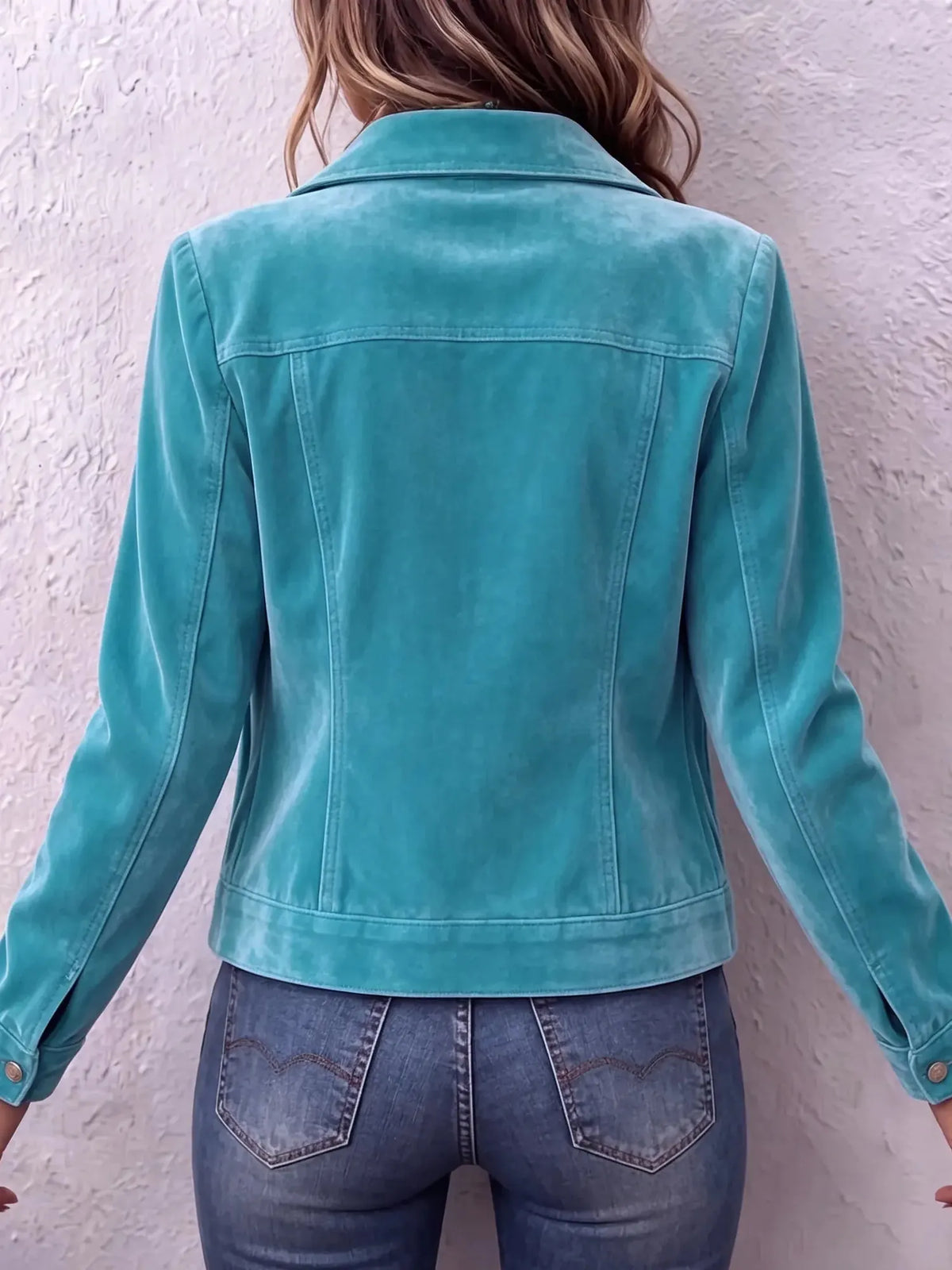Women's Vintage Button Jacket with Chest Pockets & Relaxed Fit - Back Full