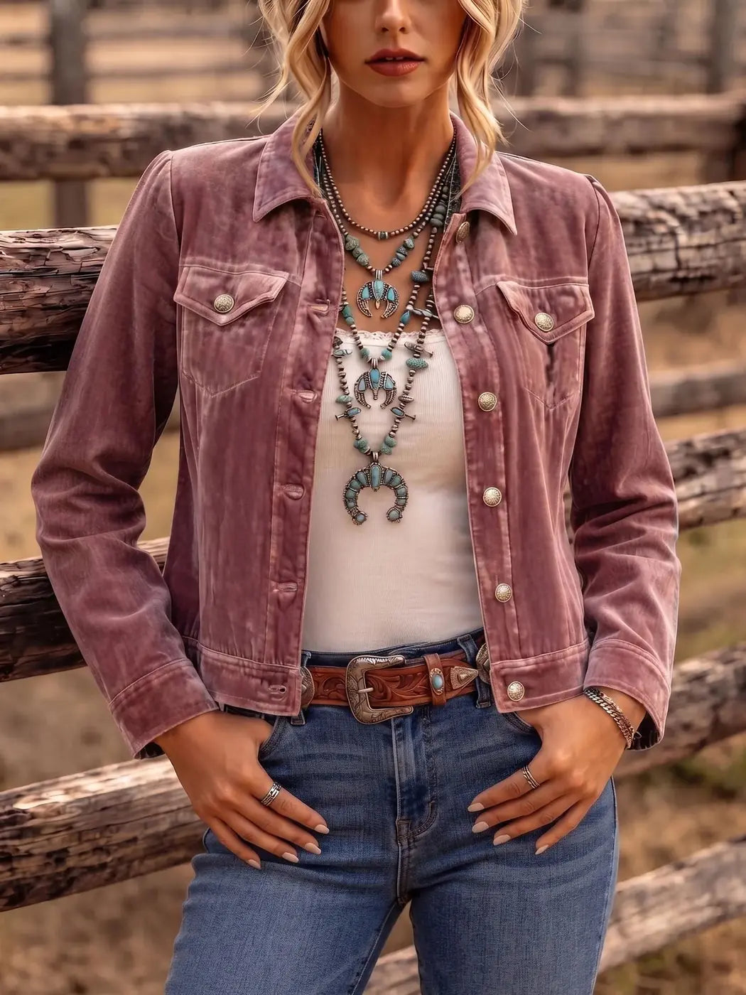 Women's Vintage Button Jacket with Chest Pockets & Relaxed Fit - Outdoor Lifestyle