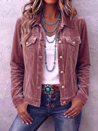 Pink Women's Vintage Button Jacket with Chest Pockets & Relaxed Fit