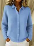 Women's Button-Front Knit Cardigan — Priya Waffle Knit Collared Oversized