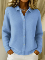Blue Women's Button-Front Knit Cardigan - Front Full