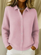 Pink Women's Button-Front Knit Cardigan - Front Pose