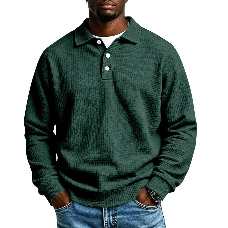 Grass green Men's Everyday Polo Shirt with Waffle Knit Texture & Ribbed Cuffs