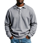 Gray Men's Everyday Polo Shirt with Waffle Knit Texture & Ribbed Cuffs - Front Close