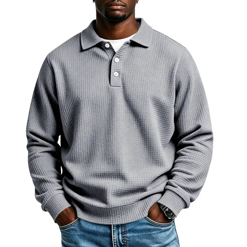 Men's Everyday Polo Shirt with Waffle Knit Texture & Ribbed Cuffs