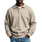 Khaki Men's Everyday Polo Shirt with Waffle Knit Texture & Ribbed Cuffs