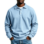 Light Blue Men's Everyday Polo Shirt with Waffle Knit Texture & Ribbed Cuffs - Front