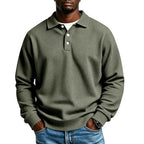 Olive Green Men's Everyday Polo Shirt with Waffle Knit Texture & Ribbed Cuffs - Front Studio
